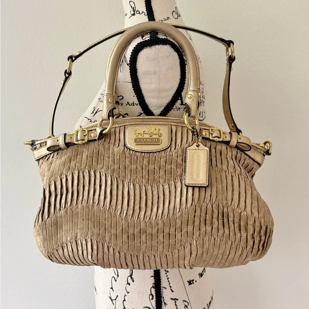 Vtg Coach Madison Gath Sophia Satchel Bag 18885 MetallicGold/Beige Carriage Glam